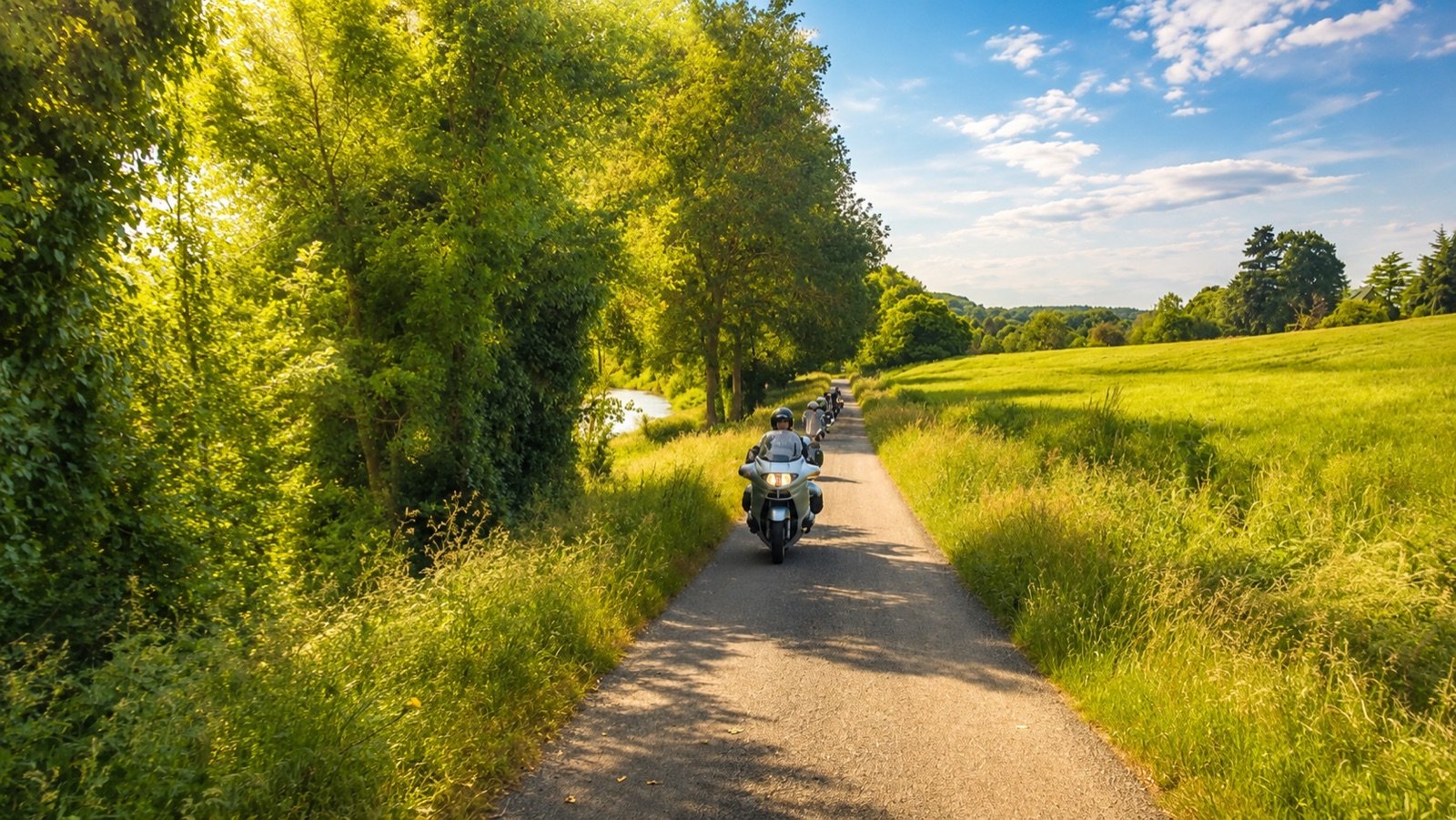 Balade moto ensoleillée dans la forêt du Gâvre